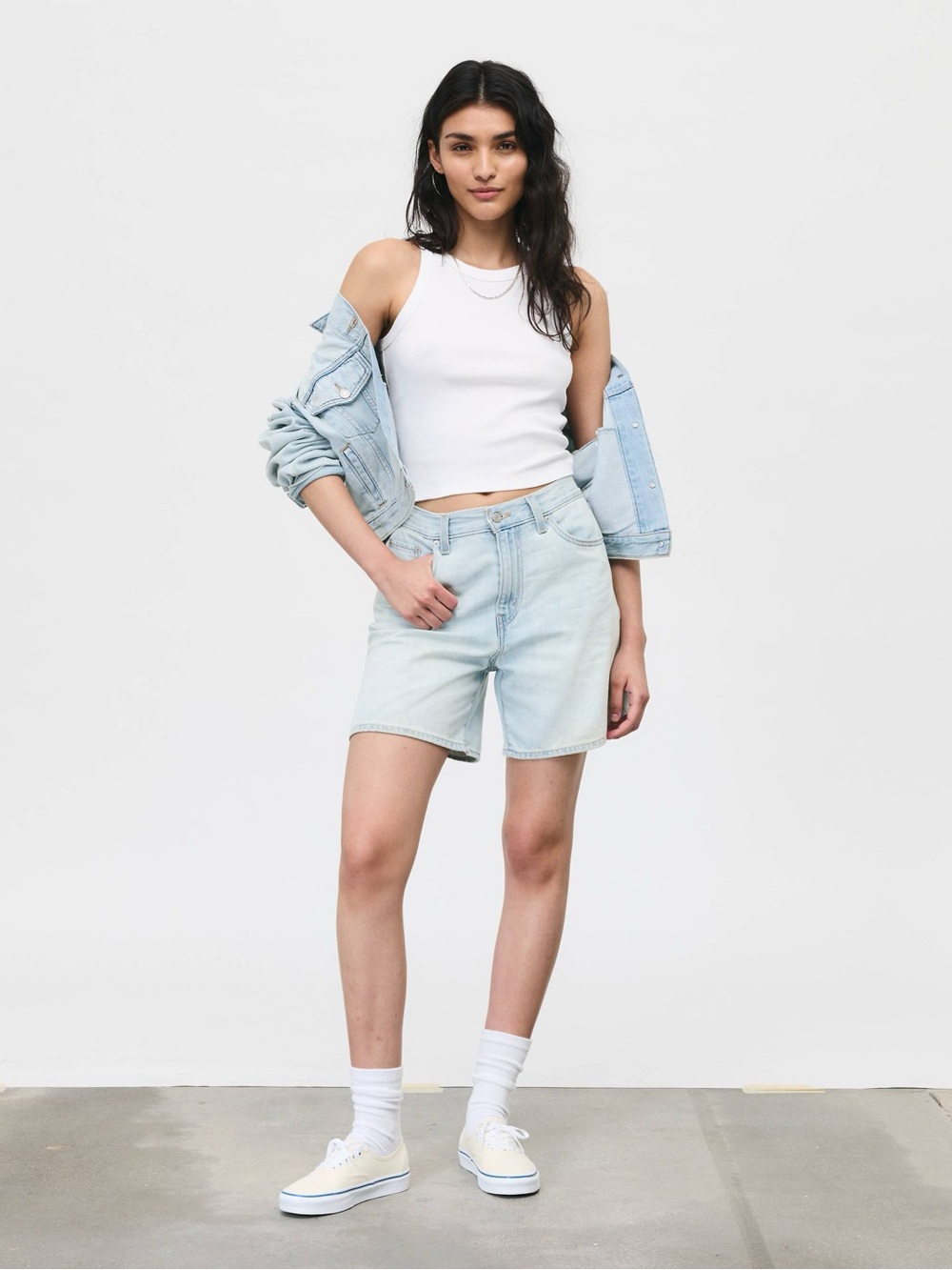 High Rise Baggy Linen+ Denim Lightweight Women's Shorts